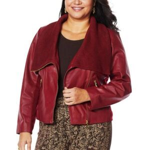 GUC IMAN Global Chic Red Leather Motto Jacket